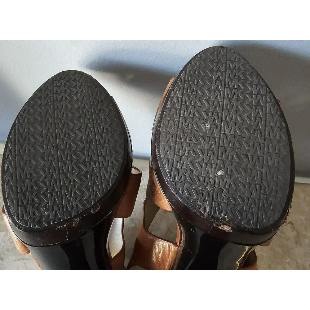 Michael Kors Womens Size 8 Luggage Tan Leather Open Toe Slingback Cone Heels - Picture 9 of 9